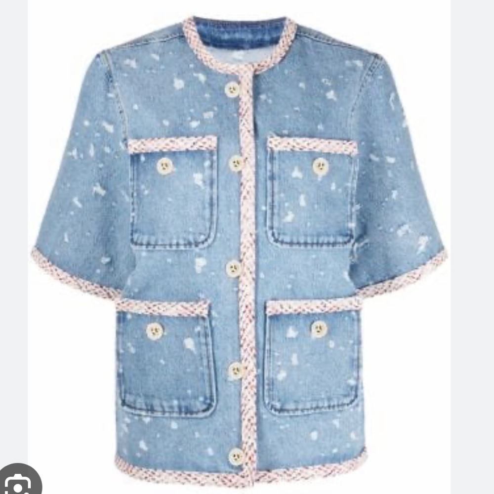 SANDRO Lorette Distressed Short Sleeve Demin Jacket NWT - Picture 9 of 9